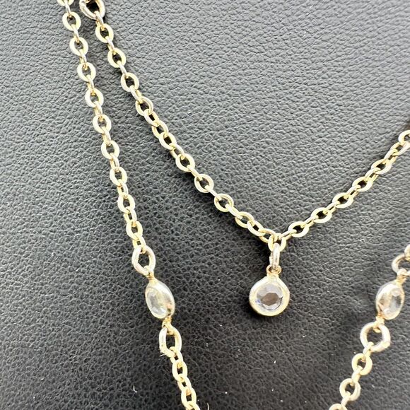 Act II Crystal Layered Chain Drop Necklace Silver Tone Teardrop Pendant Stack - Picture 4 of 5